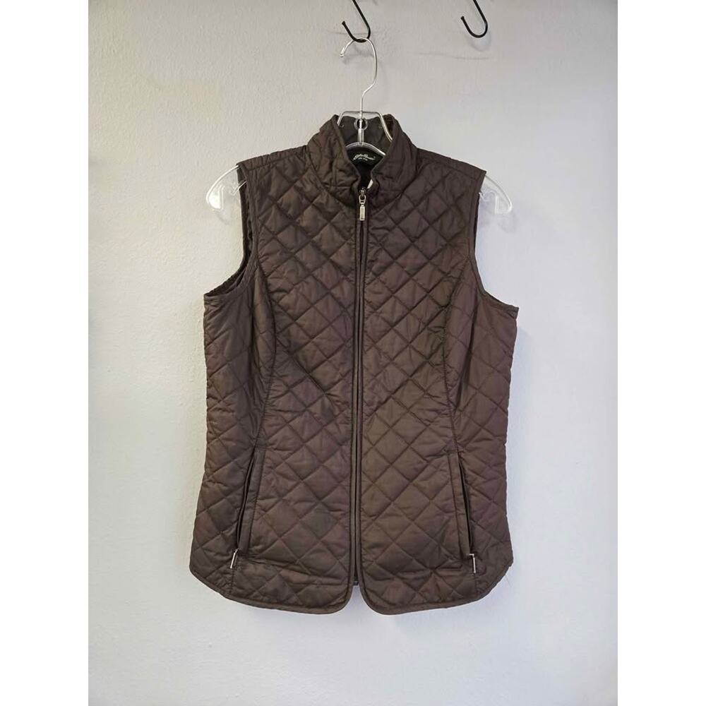 Eddie Bauer Brown Quilted Puffer Vest Full Zip Jacket Size XS
